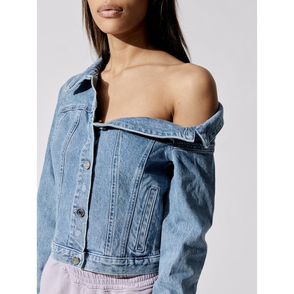 (135) NEW RtA Rebecca One Shoulder Denim Jacket Natural Blue XS - Picture 12 of 17